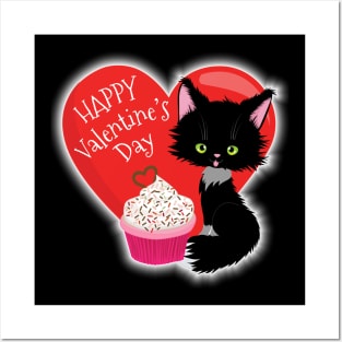 Happy Valentine's Day Cute Cat Heart Cupcake Posters and Art